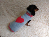 Heart wool sweater for pet, dog sweater for valentine's day, dog valentine's day gift with heart dachshundknit