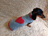 Heart wool sweater for pet, dog sweater for valentine's day, dog valentine's day gift with heart dachshundknit