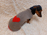 Heart wool sweater for pet, dog sweater for valentine's day, dog valentine's day gift with heart dachshundknit