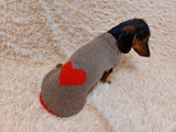 Heart wool sweater for pet, dog sweater for valentine's day, dog valentine's day gift with heart dachshundknit
