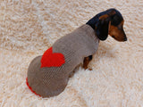 Heart wool sweater for pet, dog sweater for valentine's day, dog valentine's day gift with heart dachshundknit