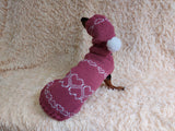 Festive costume sweater and hat with hearts for pets,clothes dachshund dog with hearts,gift for pet lover,clothes dog for photo shoot