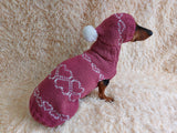 Festive costume sweater and hat with hearts for pets,clothes dachshund dog with hearts,gift for pet lover,clothes dog for photo shoot