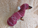 Festive costume sweater and hat with hearts for pets,clothes dachshund dog with hearts,gift for pet lover,clothes dog for photo shoot