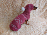 Festive costume sweater and hat with hearts for pets,clothes dachshund dog with hearts,gift for pet lover,clothes dog for photo shoot