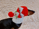Christmas Pet Clothes Snood Santa Hat for Dog with Pompoms