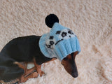 Handmade knitted panda hat for dachshund dog