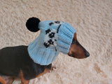 Handmade knitted panda hat for dachshund dog
