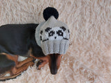 Handmade knitted panda hat for dachshund dog