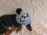 Handmade knitted panda hat for dachshund dog