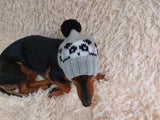 Handmade knitted panda hat for dachshund dog