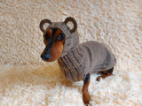 Bear costume made of alpaca wool for dogs, dachshund bear set sweater and hat