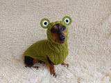 Pet Frog Costume - Halloween Costume Frog Sweater and Hat - Dachshund Frog Set for Dog Photo Shoot-Halloween dog costume for small dog Frog