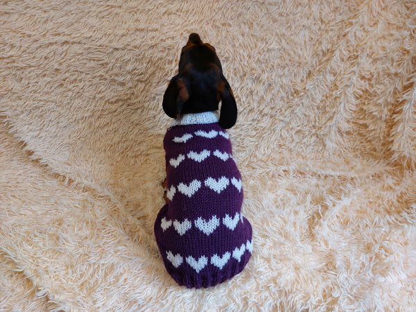 Dachshund knitted heart sweater, clothing Dachshund heart sweater, Valentine's day dog sweater, sweater for dachshunds, clothes for dog