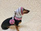 Winter Knitted Dog Clothes Hat with Pom Pom, christmas santa hat for dog, santa hat for dachshund