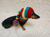 Christmas bright outfit dog hat with pompom,dachshund hat,Christmas clothes for dog photo shoot