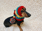 Christmas bright outfit dog hat with pompom,dachshund hat,Christmas clothes for dog photo shoot