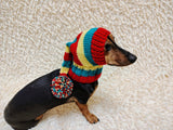 Christmas bright outfit dog hat with pompom,dachshund hat,Christmas clothes for dog photo shoot