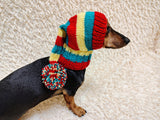 Christmas bright outfit dog hat with pompom,dachshund hat,Christmas clothes for dog photo shoot