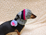 Christmas rainbow striped Santa hat for dog with pom poms