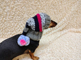 Christmas rainbow striped Santa hat for dog with pom poms