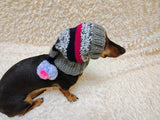 Christmas rainbow striped Santa hat for dog with pom poms