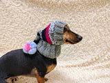Christmas rainbow striped Santa hat for dog with pom poms