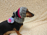 Christmas rainbow striped Santa hat for dog with pom poms