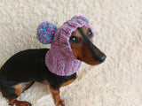 Rainbow Dog Snood Hat with Two Pom Poms