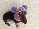 Rainbow Dog Snood Hat with Two Pom Poms