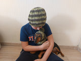 Angora Wool Snood Hat Set for Mom and Dog, Snood Hat Set for Housewife and Dachshund, Mom and Dachshund with Pompoms