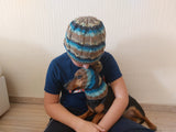 Angora Wool Snood Hat Set for Mom and Dog, Snood Hat Set for Housewife and Dachshund, Mom and Dachshund with Pompoms