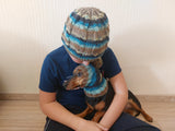 Angora Wool Snood Hat Set for Mom and Dog, Snood Hat Set for Housewife and Dachshund, Mom and Dachshund with Pompoms
