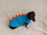 Dinosaur knitted jumper for small dogs, dinosaur sweater for dog, dachshund dinosaur sweater for dogs