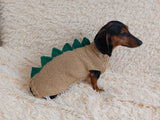 Dachshund dinosaur knitted sweater, dinosaur sweater for dogs, clothes dinosaur knitted sweater for dogs
