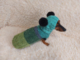Pet Costume with Aran and Pom Poms Sweater and Hat Set of Dog Clothes
