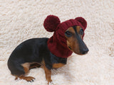 Dog hat with two pom poms wool, warm hat for dachshund, wool hat for small dogs