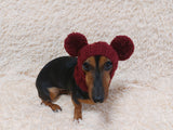 Dog hat with two pom poms wool, warm hat for dachshund, wool hat for small dogs