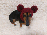 Dog hat with two pom poms wool, warm hat for dachshund, wool hat for small dogs