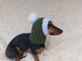 Knitted Dachshund Santa Hat: Wool Blend Christmas Dog Costume