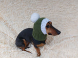 Knitted Dachshund Santa Hat: Wool Blend Christmas Dog Costume