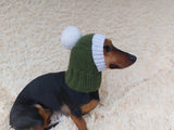 Knitted Dachshund Santa Hat: Wool Blend Christmas Dog Costume