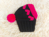 Knitted Pink Dog Hat: Wool Blend Hearts & Pompon - Doxie Clothes