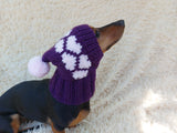 Pet hat with hearts for dog wool winter and pompom