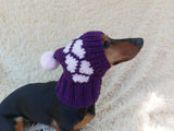 Pet hat with hearts for dog wool winter and pompom