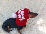 Pet hat with hearts for dog wool winter and pompom