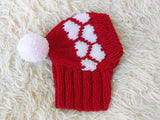 Pet hat with hearts for dog wool winter and pompom