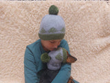 Angora wool snood hat set for mom and dog, snood hat set for housewife and dachshund, mom and dachshund with pompoms