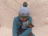 Angora wool snood hat set for mom and dog, snood hat set for housewife and dachshund, mom and dachshund with pompoms