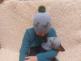 Dinosaurs Angora Wool Snood Hat Set for Mom and Dog, Snood Hat Set for Housewife and Dachshund, Mom and Dachshund with Pompoms
